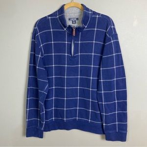 Lands' end windowpane plaid sweater quarter zip blue and white XL